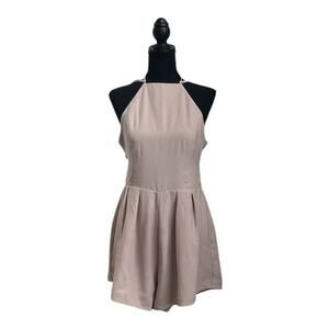 Tan Halter Neck Romper | Flowy Neutral Playsuit